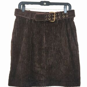 Brown Corduroy Skirt A-Line Wide-Wale Wide Belt Waist 31"